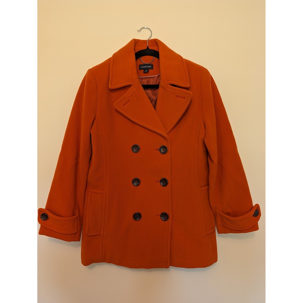 Lands' End Wool Cashmere Double Breasted Peacoat Jacket Orange Women's Size 12